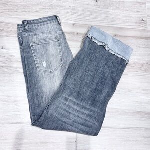 Womens Stretchy Stylish Gray Denim Jeans. Crossover button fly.